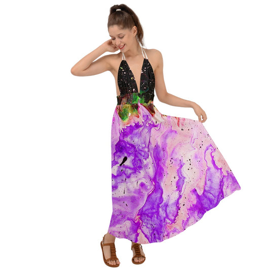 Galactic Fire Backless Maxi Beach Dress