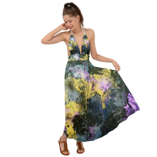 Golden Galaxy Backless Maxi Beach Dress