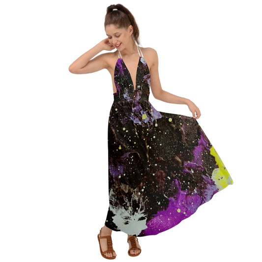 Galactic Storm Backless Maxi Beach Dress