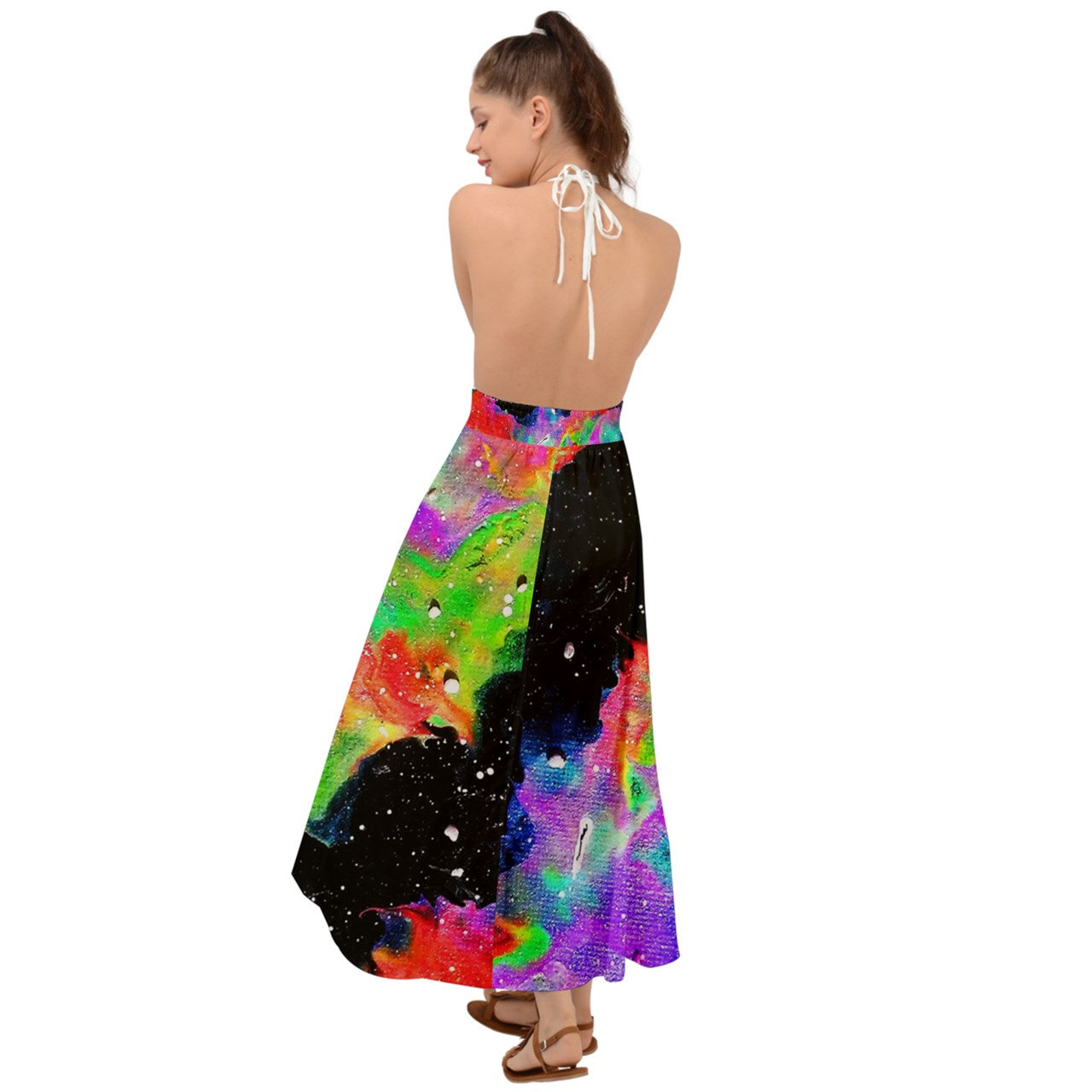 Galactic Rainbow Backless Maxi Beach Dress