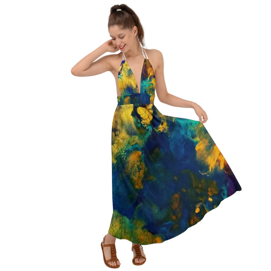 Galactic Atlantis Backless Maxi Beach Dress