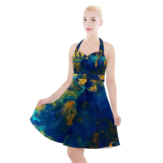 Galactic Atlantis Halter Party Swing Dress