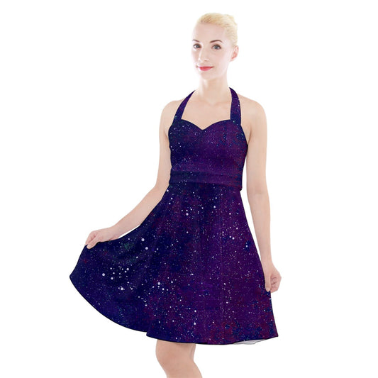 Galactic Atmosphere Halter Party Swing Dress