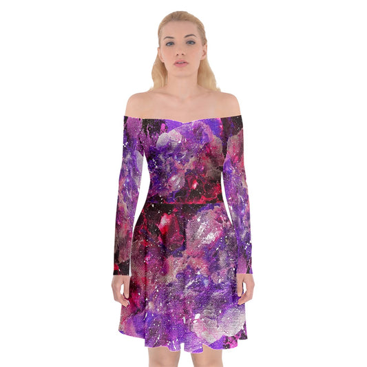 Galactic Love Off Shoulder Skater Dress