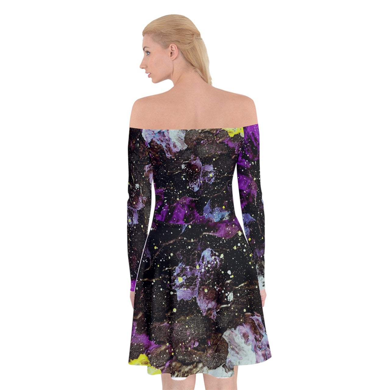 Galactic Storm copy Off Shoulder Skater Dress