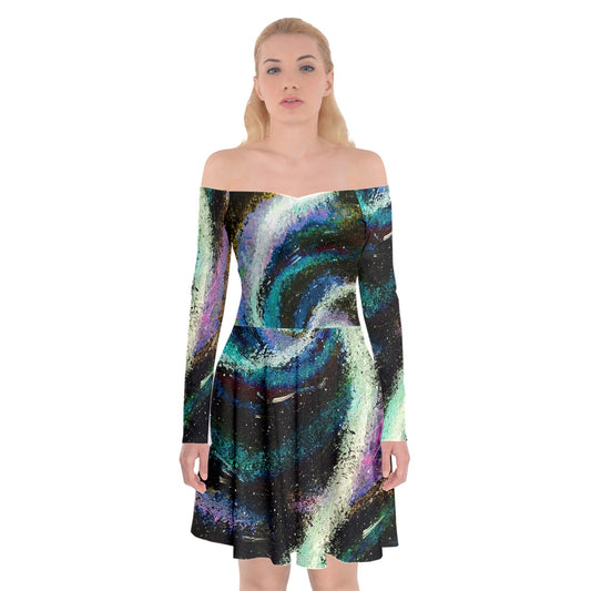 Galactic Sea Off Shoulder Skater Dress