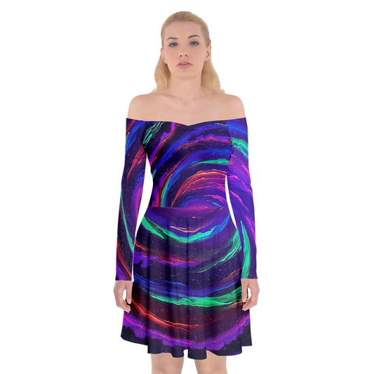 Galactic Rabbit Hole Off Shoulder Skater Dress