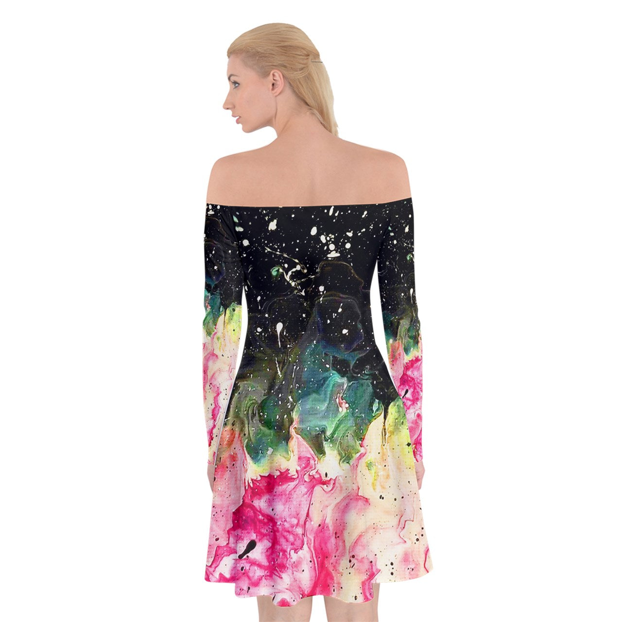 Galactic Fire Off Shoulder Skater Dress