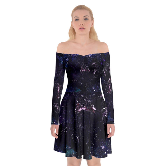 Galactic Darkness Off Shoulder Skater Dress