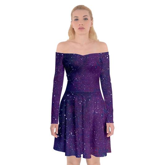 Galactic Atmoshpere Off Shoulder Skater Dress