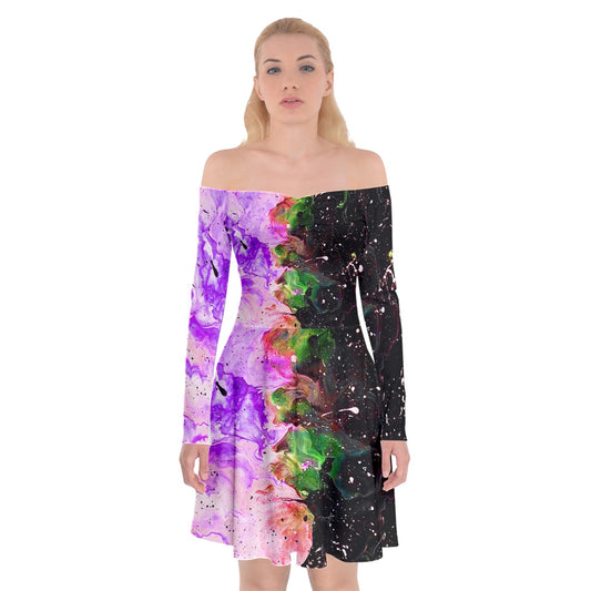 Galactic Fire Off Shoulder Skater Dress