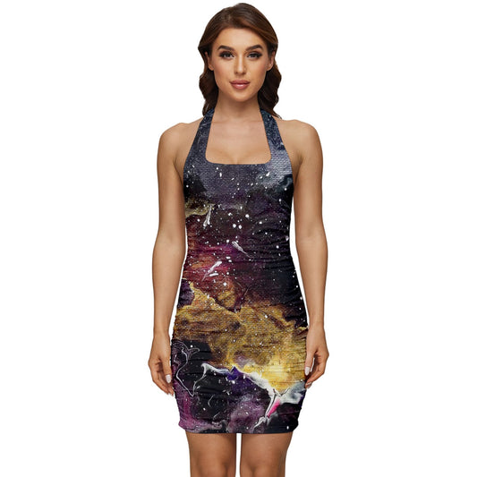 Galactic Clouds copy Sleeveless Wide Square Neckline Ruched Bodycon Dress