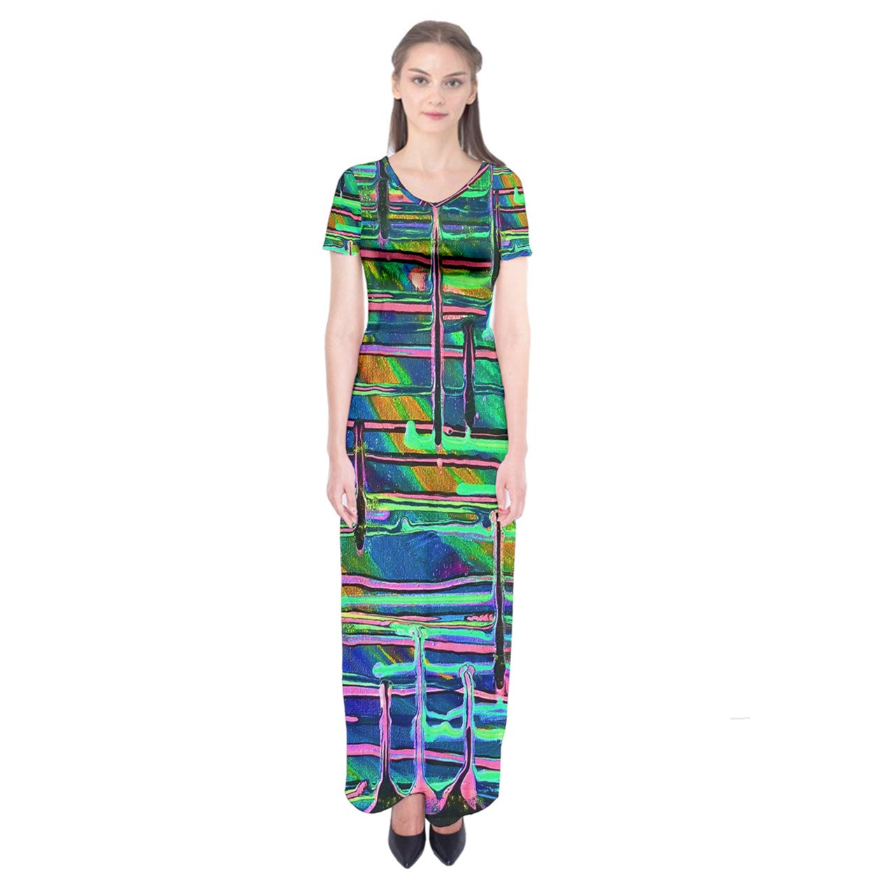 Drip Short Sleeve Maxi Dress