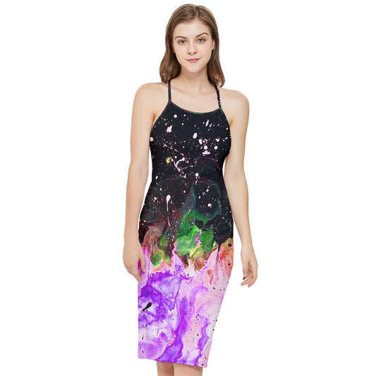 Galactic Fire Bodycon Cross Back Summer Dress