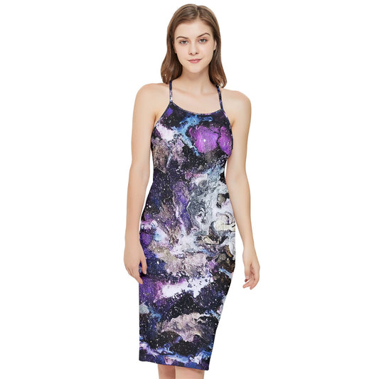 Purple/Blue Galaxy Bodycon Cross Back Summer Dress