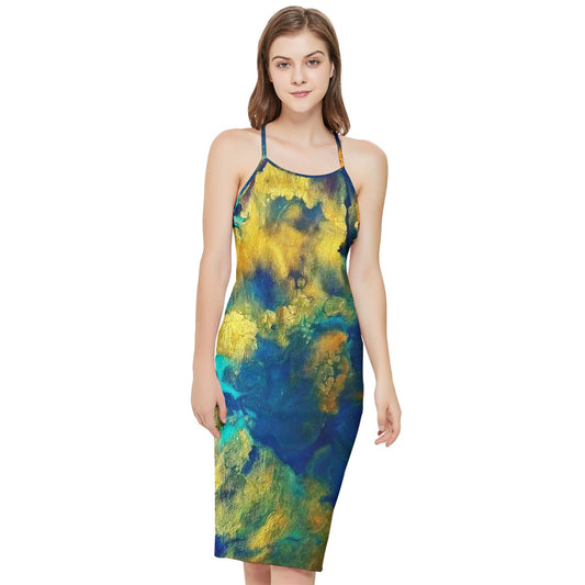 Galactic Atlantis Bodycon Cross Back Summer Dress