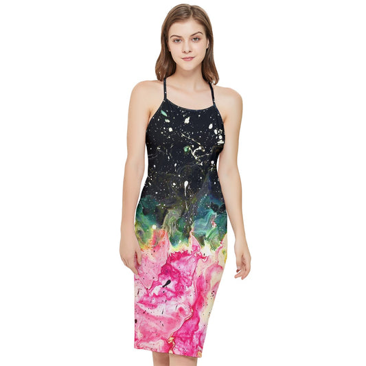 Galactic Fire Bodycon Cross Back Summer Dress