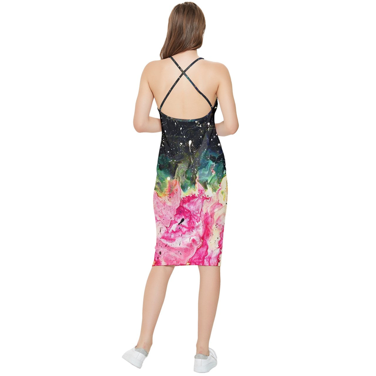 Galactic Fire Bodycon Cross Back Summer Dress