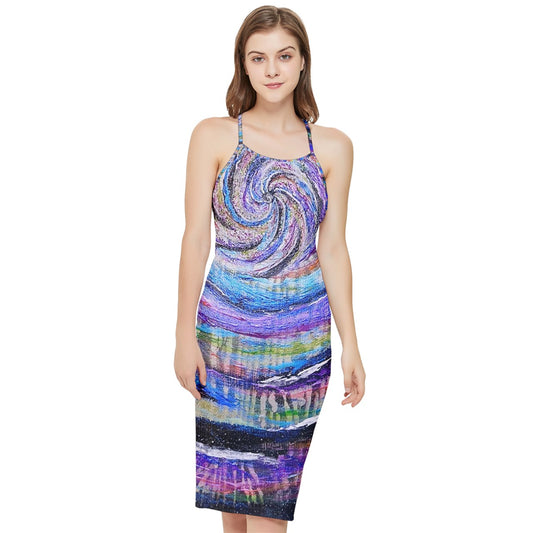 Galactic Whirlpool Bodycon Cross Back Summer Dress