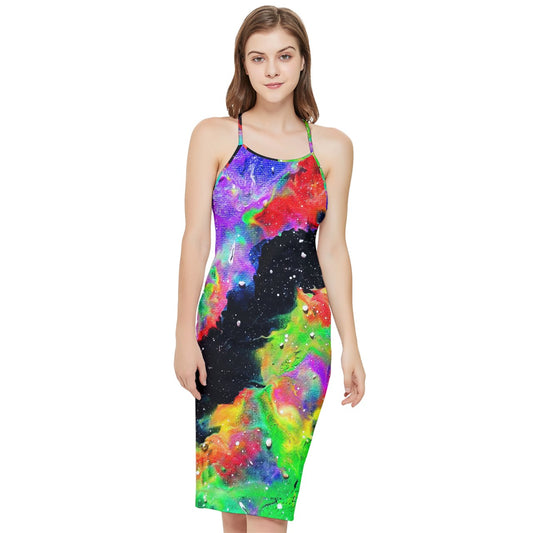 Galactic Rainbow Bodycon Cross Back Summer Dress