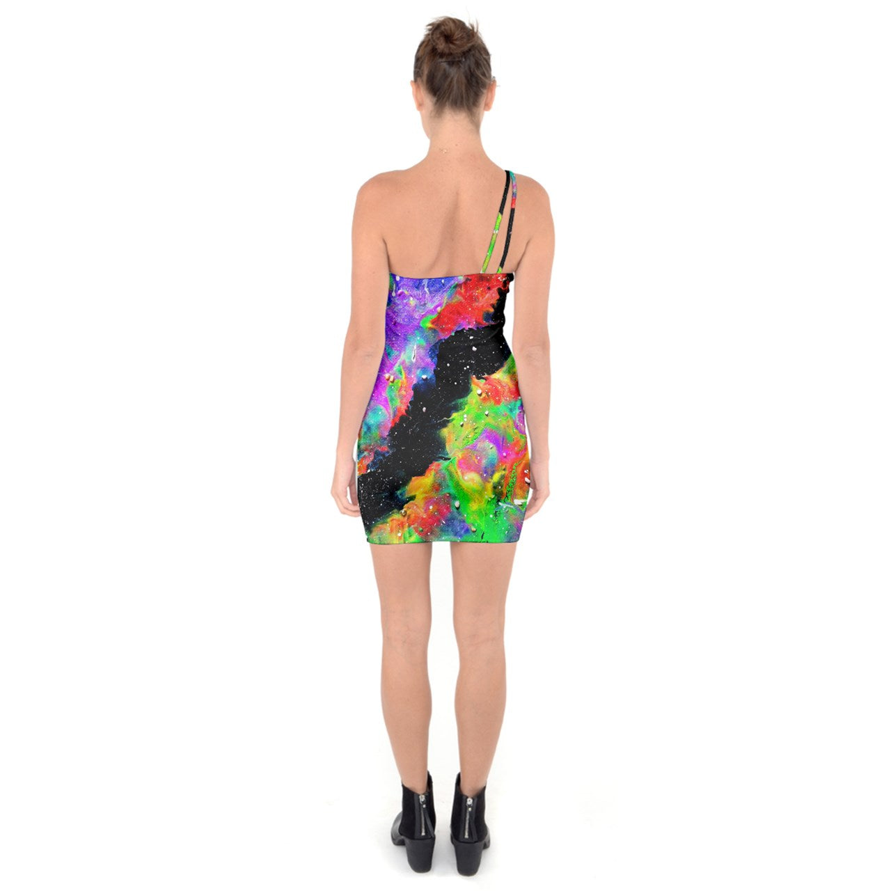 Galactic Rainbow One Shoulder Ring Trim Bodycon Dress