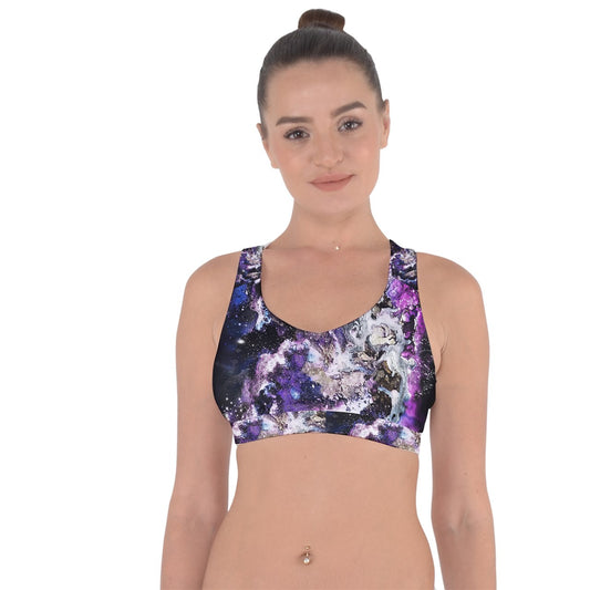 Purple/Blue Galaxy Cross String Back Sports Bra