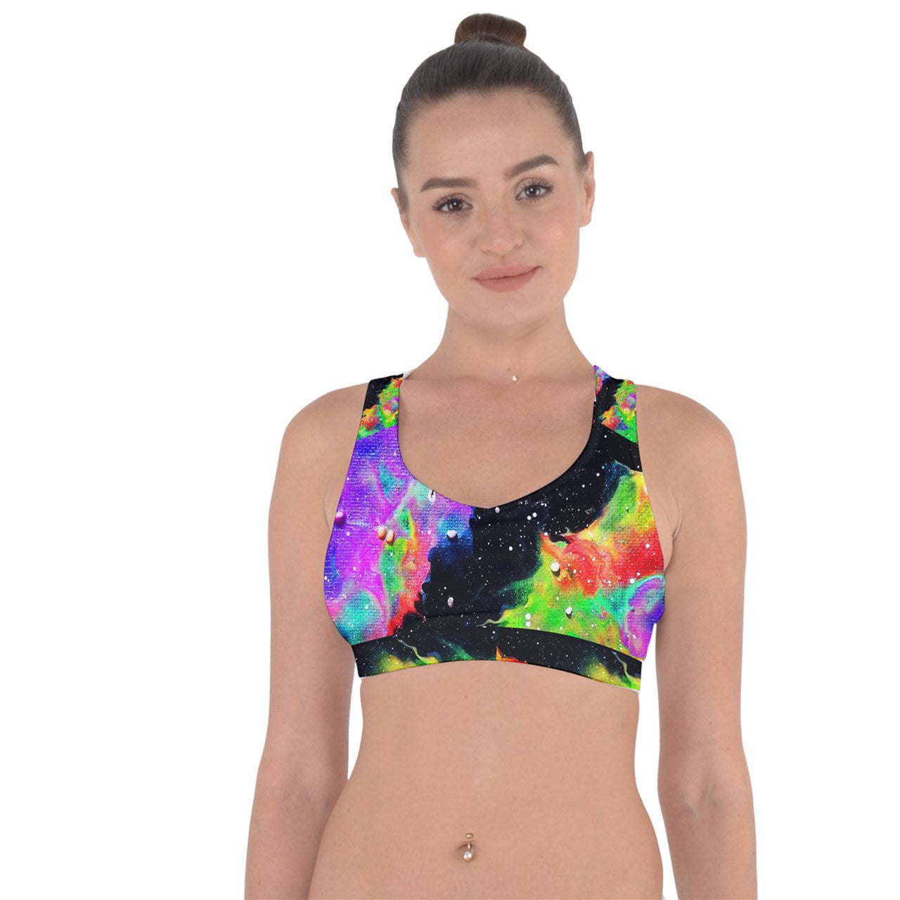 Galactic Rainbow Cross String Back Sports Bra