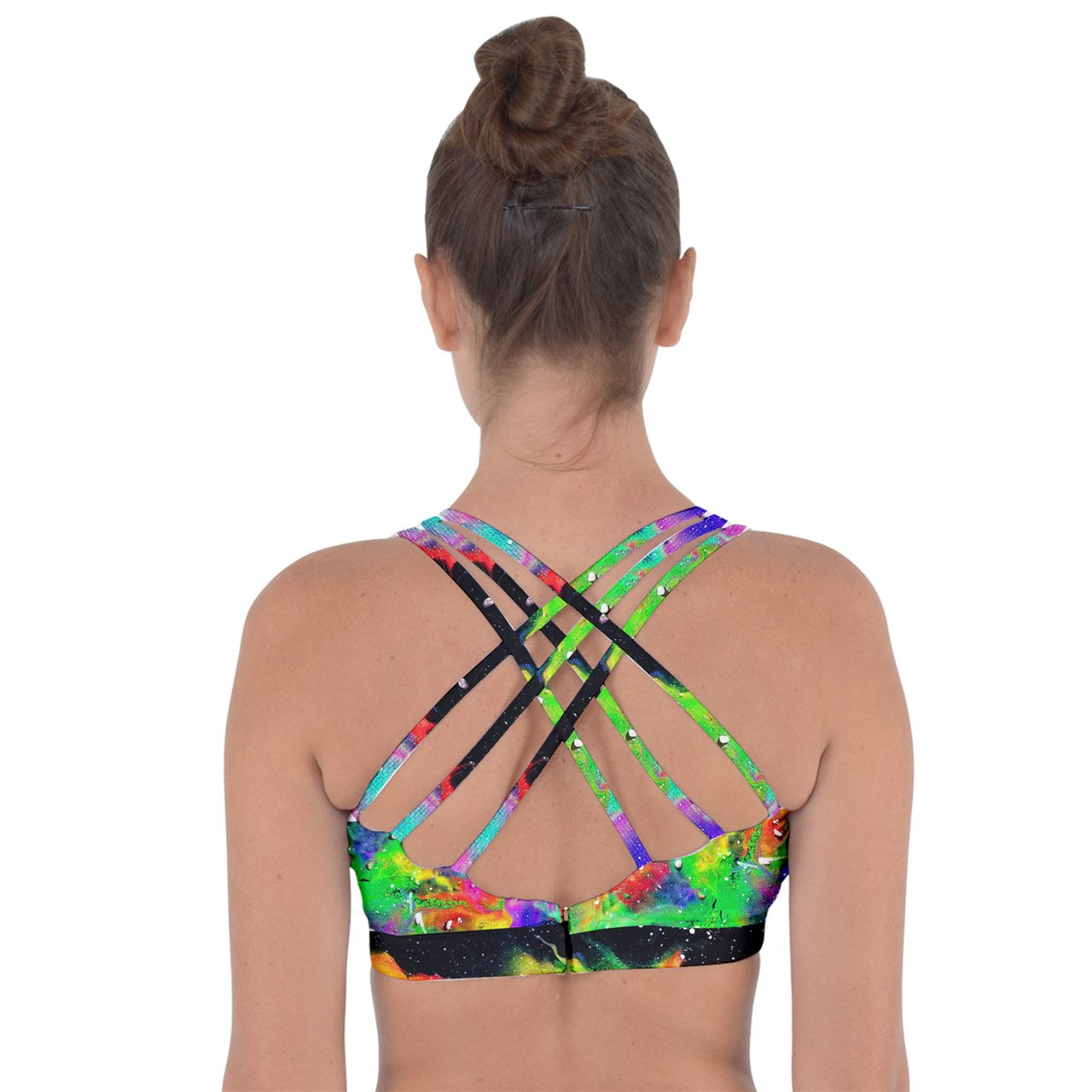 Galactic Rainbow Cross String Back Sports Bra