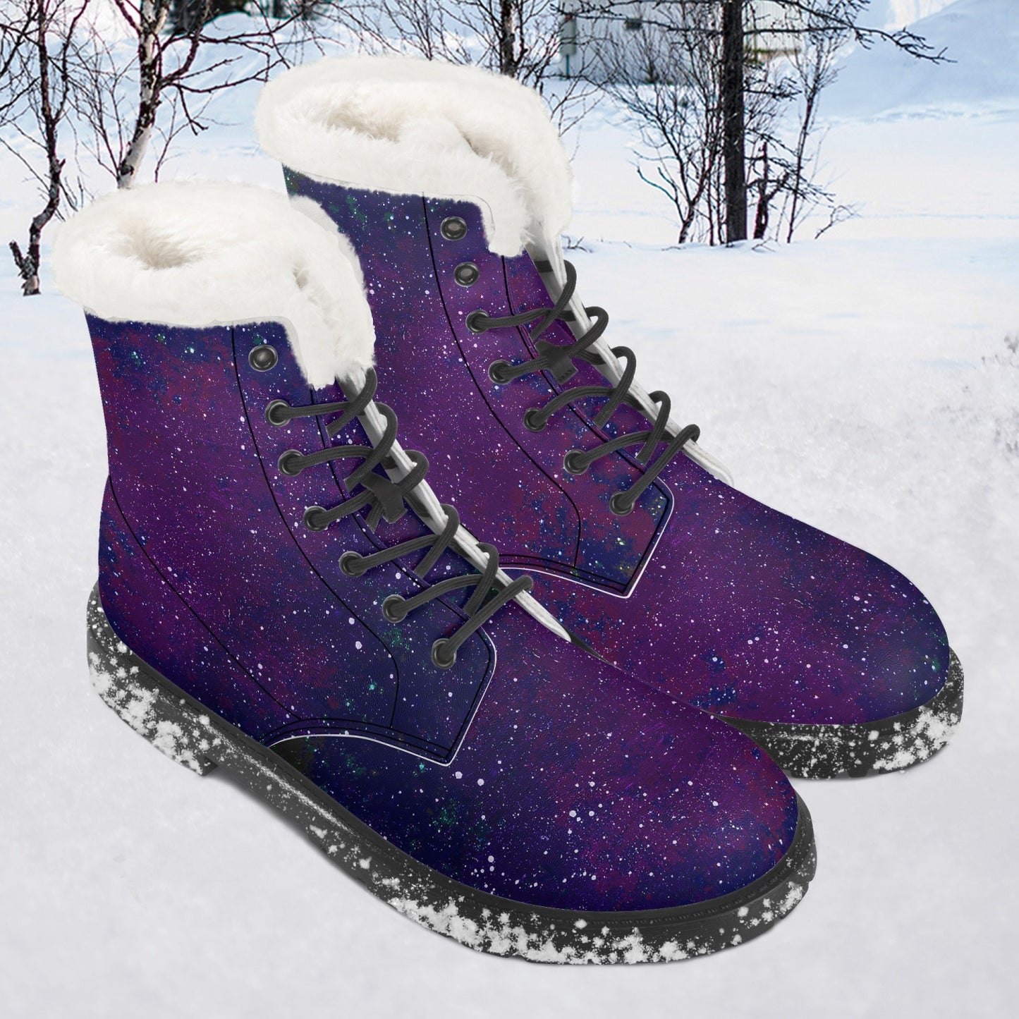 Galactic Atmosphere Purple Faux Fur Leather Boots