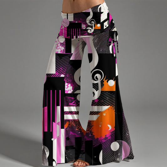 Music Notes Pink/Purple Women's High Waist Wide Leg Pants