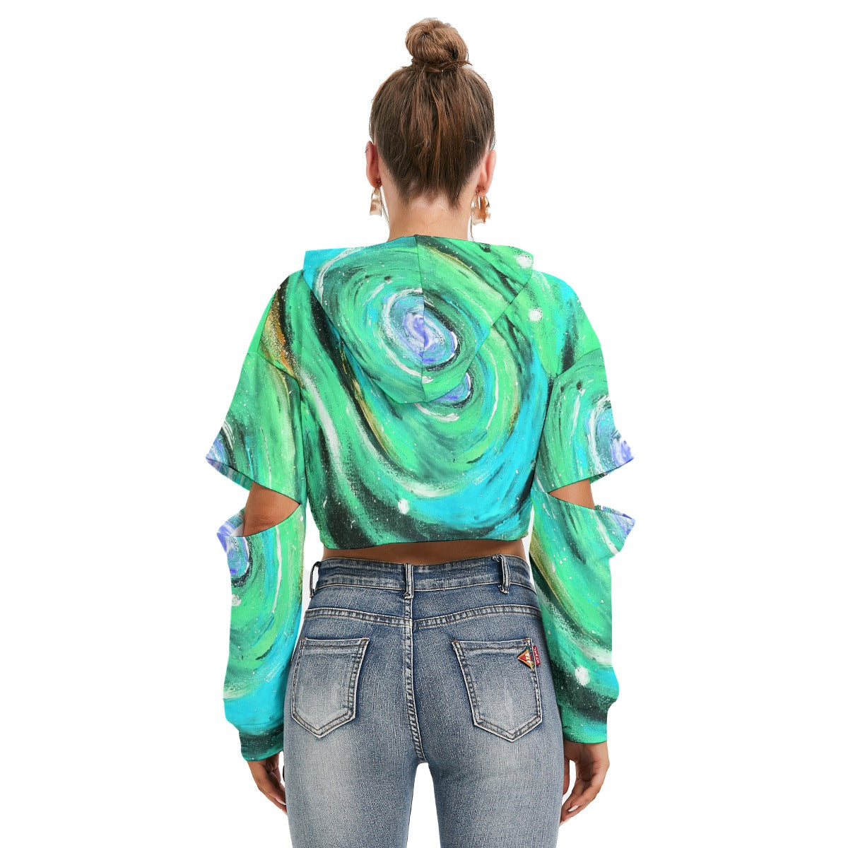 Infinite Teal Women's Heavy Fleece Hoodie With Hollow Out Sleeve