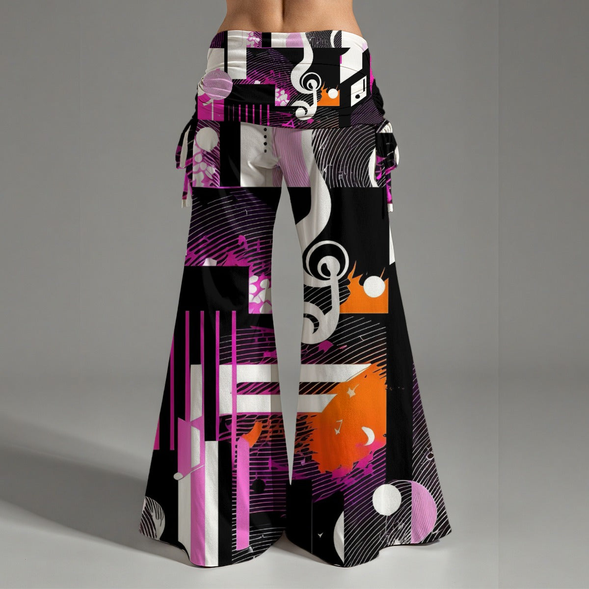 Music Notes Pink/Purple Women's High Waist Wide Leg Pants