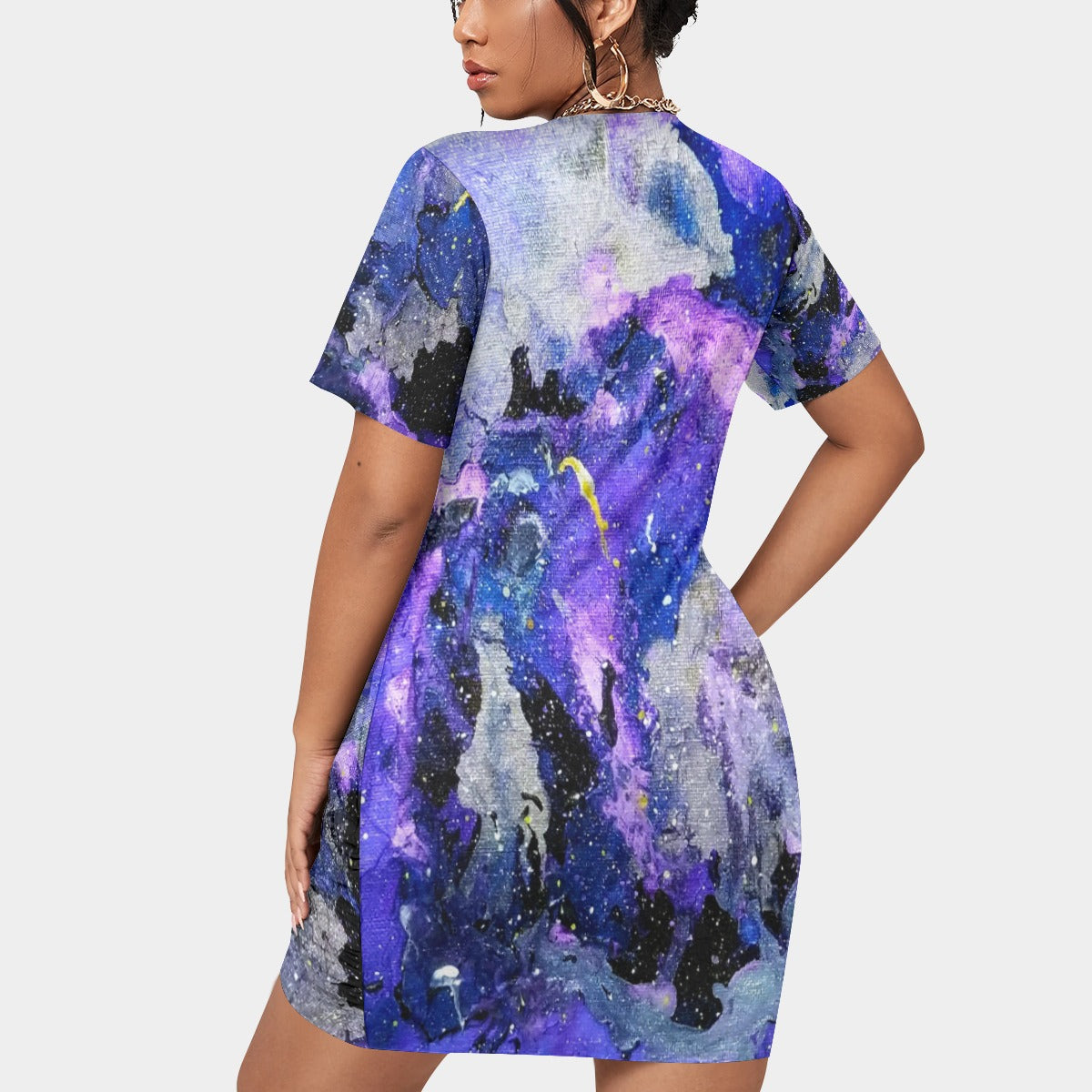 Fly High Women’s Stacked Hem Dress With Short Sleeve(Plus Size）