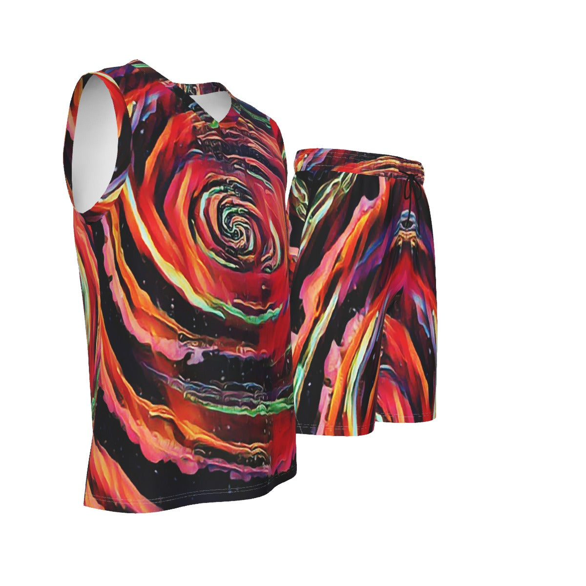 Fiery Galactic Rabbit Hole Men's V Neck Basketball Suit