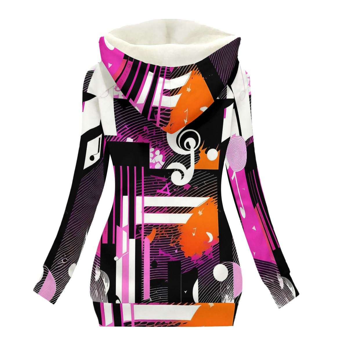 Music Notes Women's Long Jacket With Fleece Lining