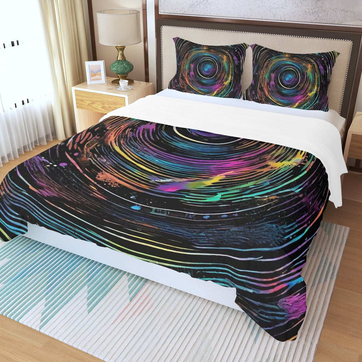 Psychedelic Spiral Three Piece Duvet Bedding Set