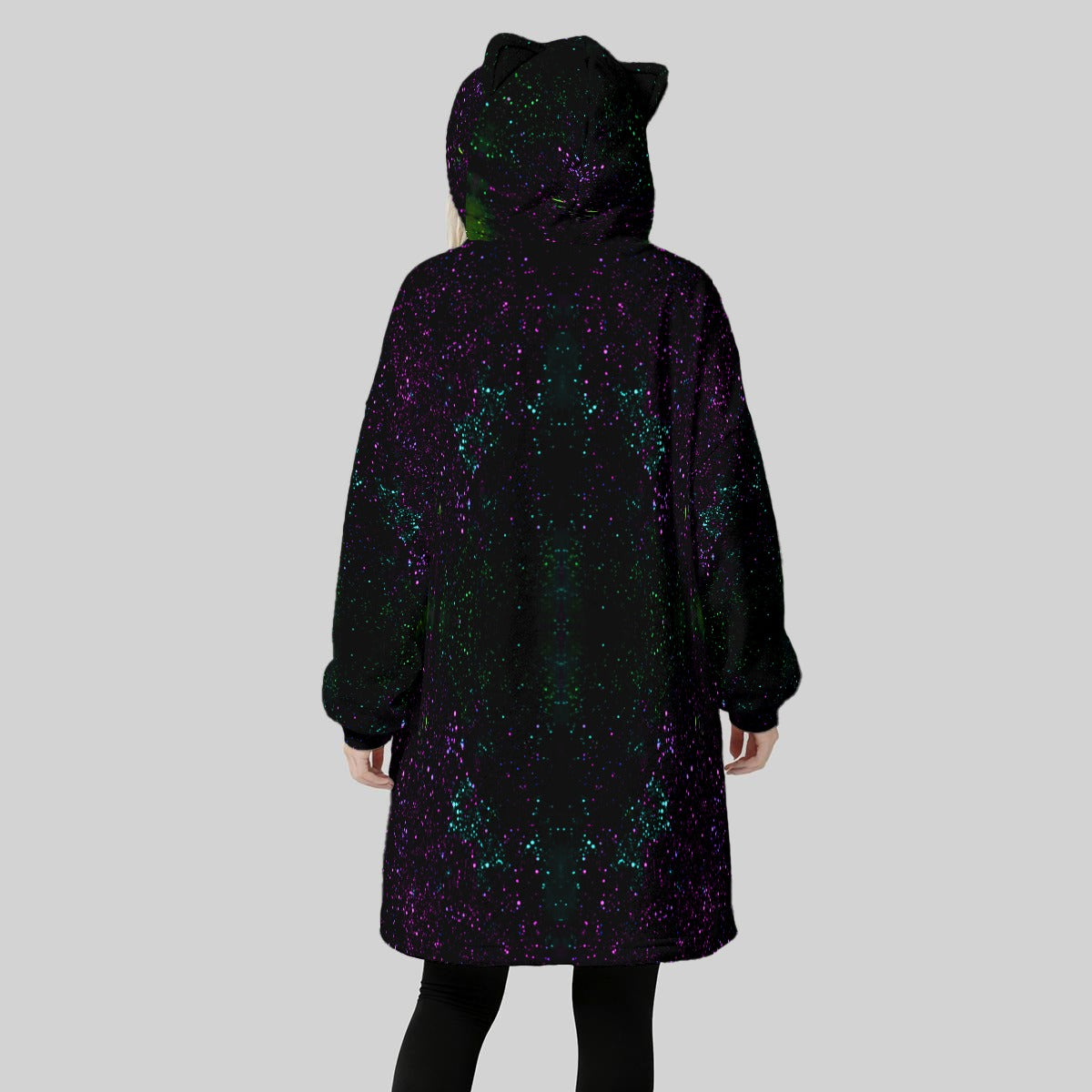 Night Sky Women's Fleece Oversized Hoodie Blanket With Decorative Ears