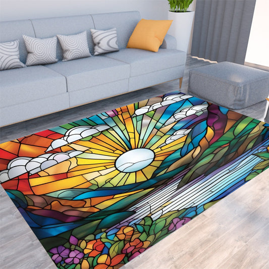 Stained Glass Sunrise Foldable Rectangular Thickened Floor Mat