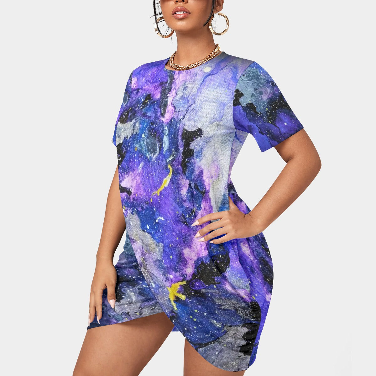 Fly High Women’s Stacked Hem Dress With Short Sleeve(Plus Size）