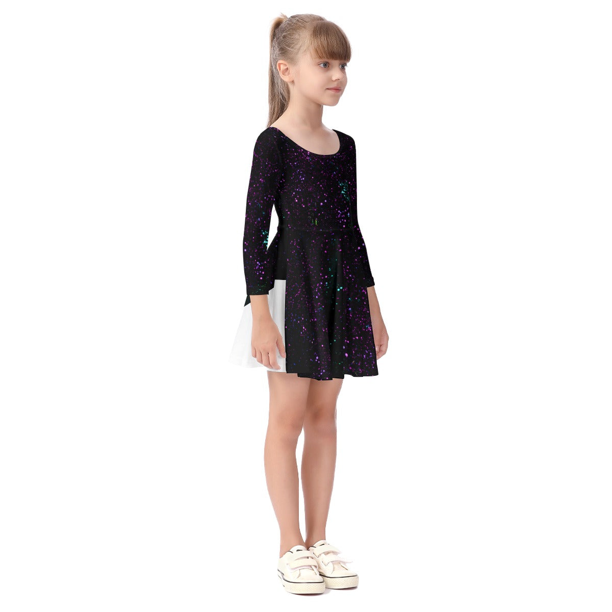 Night Sky Purple Kid's Long Sleeve Dress