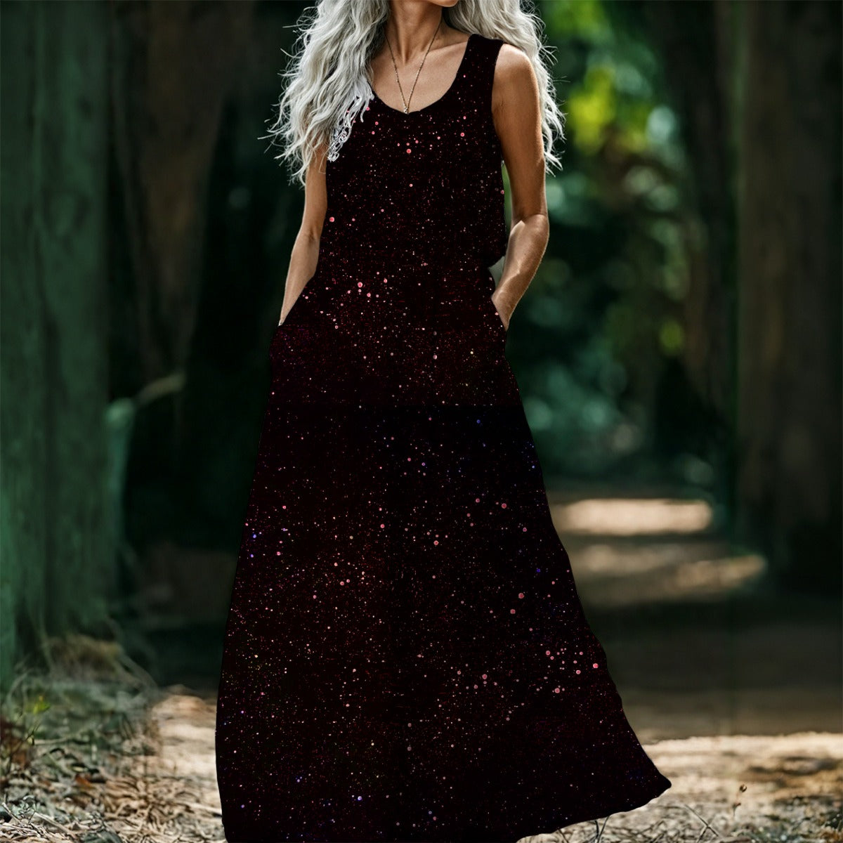 Galactic Atmosphere Sunset Women’s Sleeveless Maxi Dress