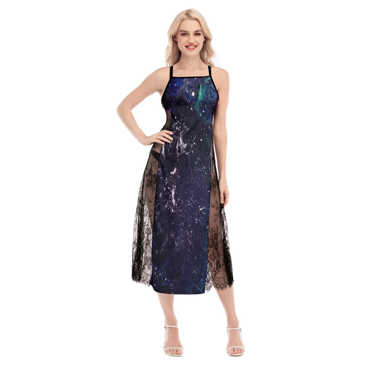 Galactic Darkness Women's Lace Cami Cross Back Dress