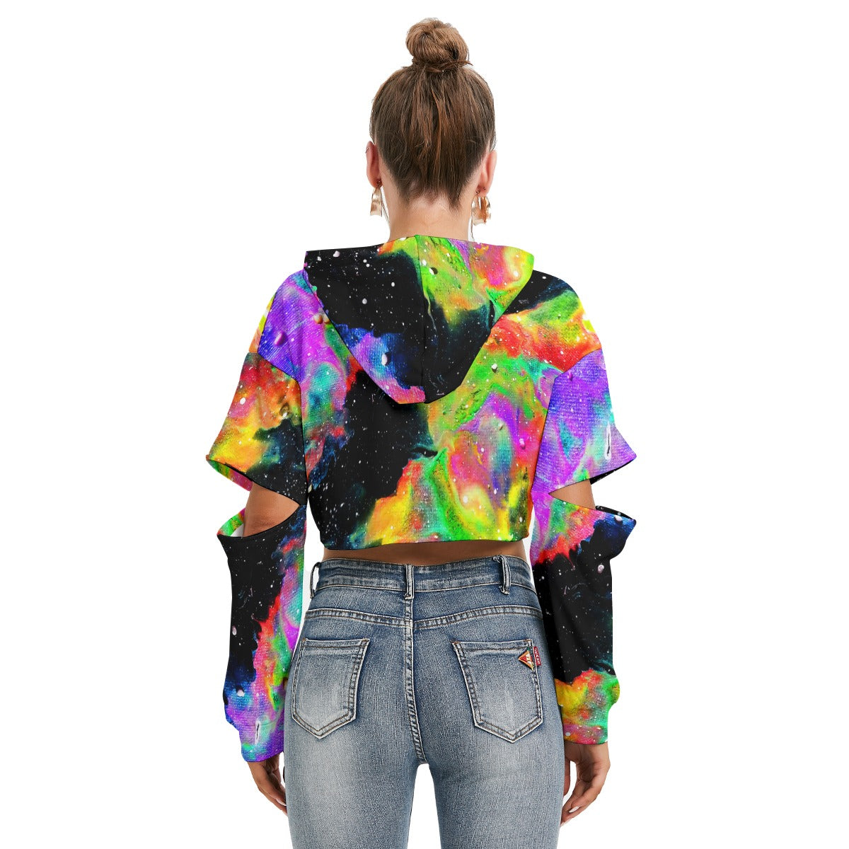 Galactic Rainbow Women's Heavy Fleece Hoodie With Hollow Out Sleeve