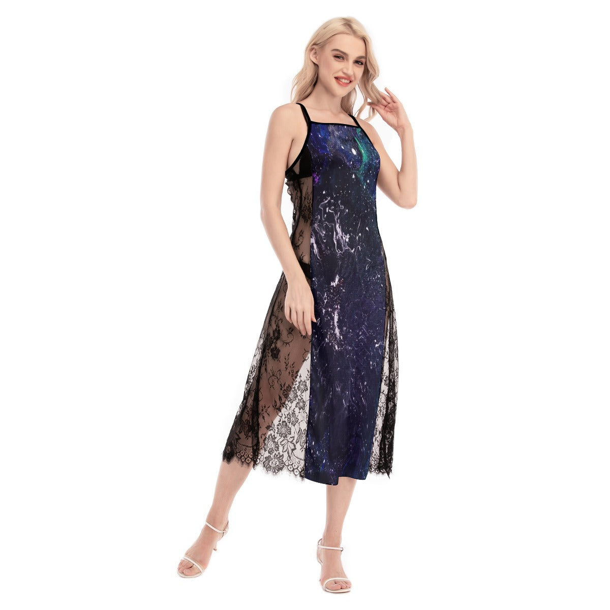 Galactic Darkness Women's Lace Cami Cross Back Dress