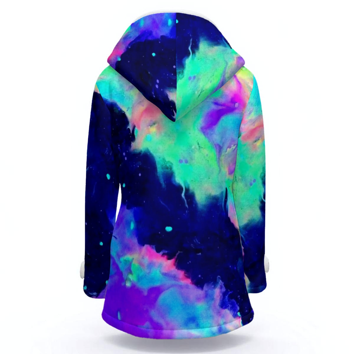Neon Galactic Rainbow Women's Hooded Double-Breasted Winter Coat With Fleece