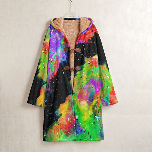 Galactic Rainbow Horn Button Long Fleece Windbreaker