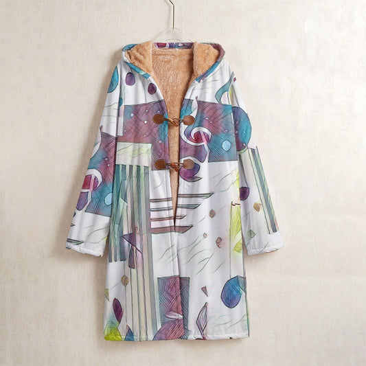 Music Notes Rainbow Horn Button Long Fleece Windbreaker