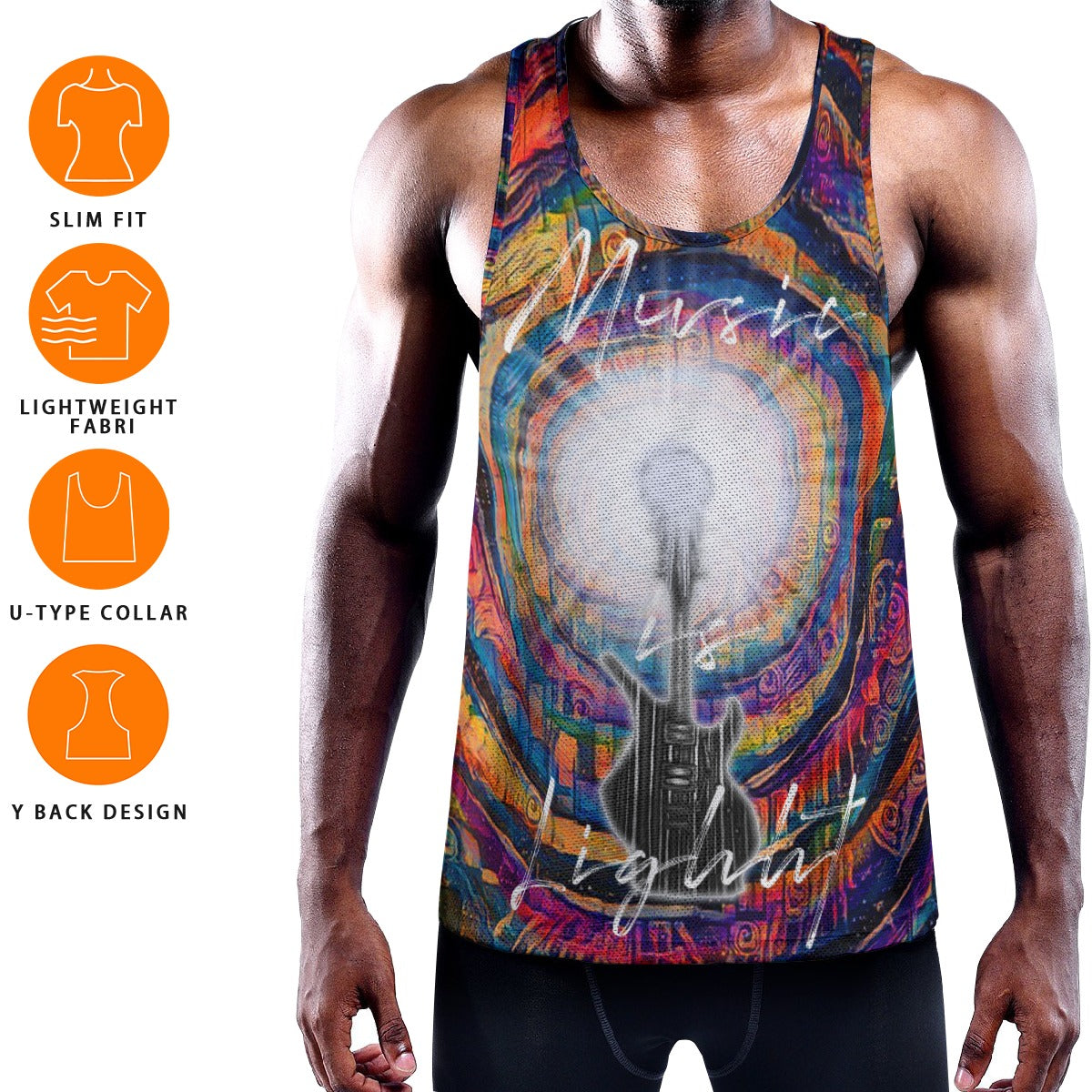 Music is Light/ Galactic Whirlpool Men's Slim Y-Back Muscle Tank Top