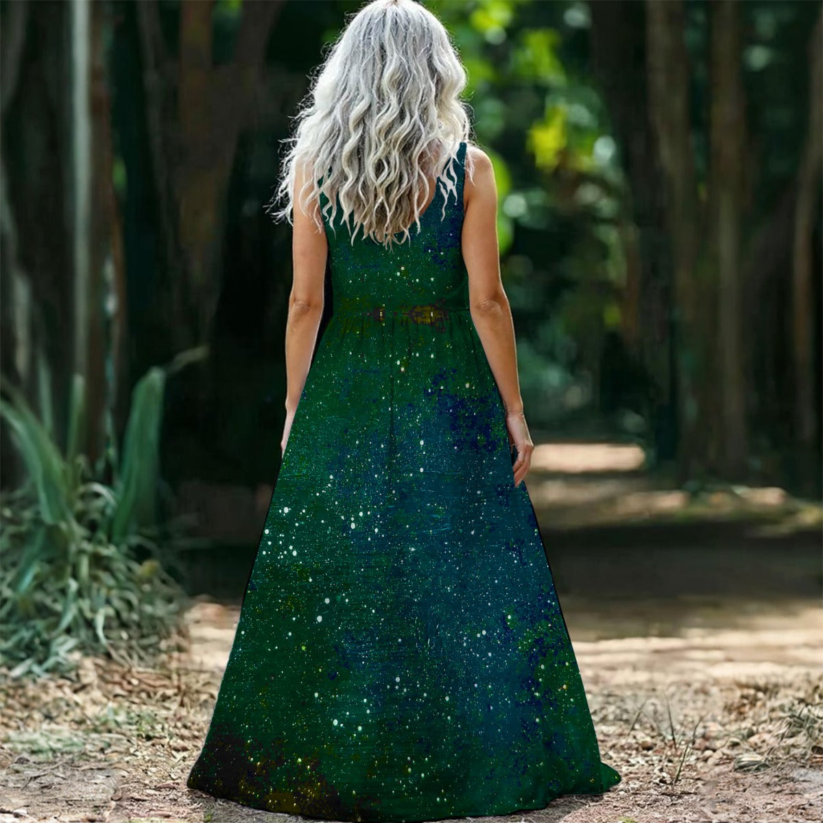 Galactic Atmosphere Teal Women’s Sleeveless Maxi Dress