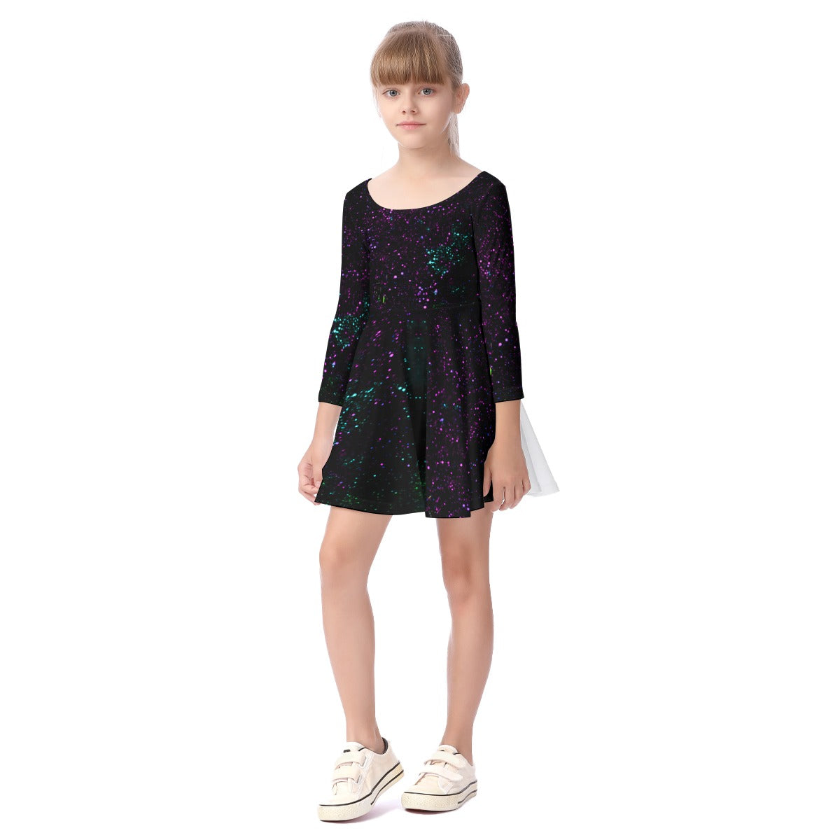 Night Sky Purple Kid's Long Sleeve Dress